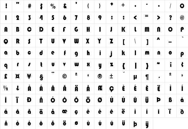 BlippoCnd-Heavy Regular  glyph index
