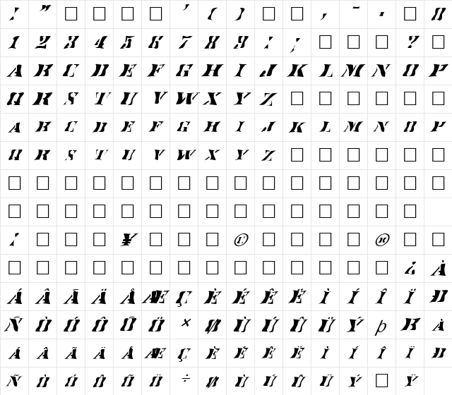 FZ WARPED 17 ITALIC Normal  glyph index