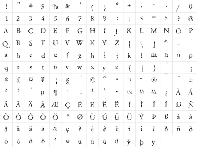 Garamond16 Becker Regular  glyph index