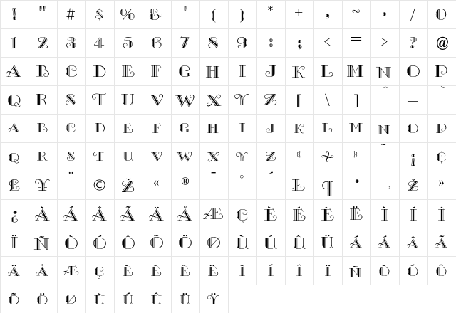 Gallia Regular  glyph index