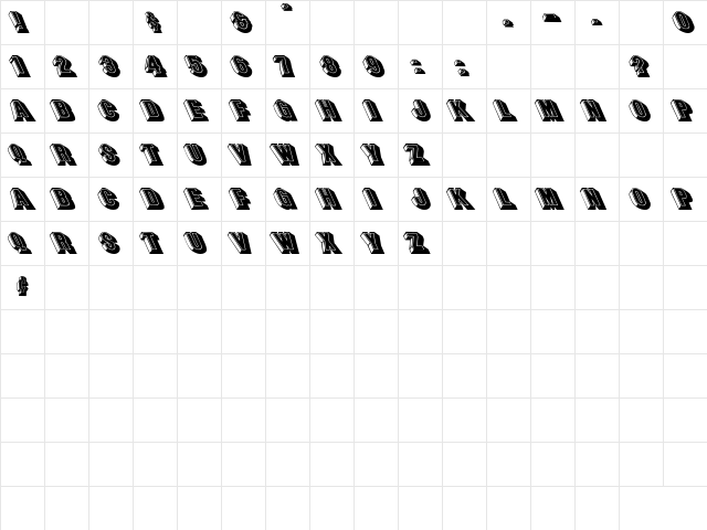 Lee CapsLeftie Regular  glyph index