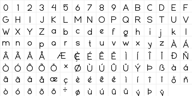 Deuglas Regular  glyph index