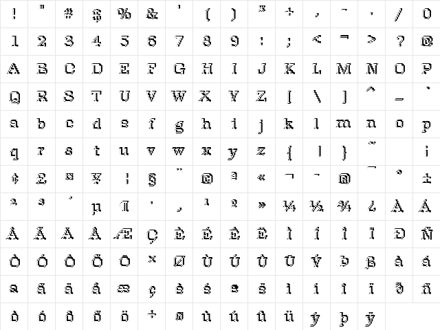 DTCRoughM15 Regular  glyph index