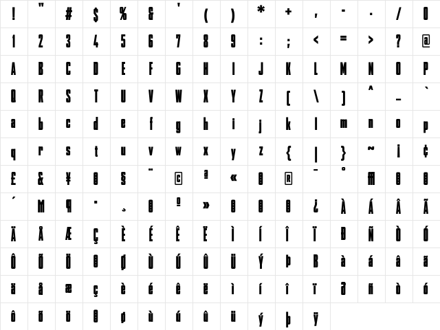 AgencyFB BlackCompressed  glyph index