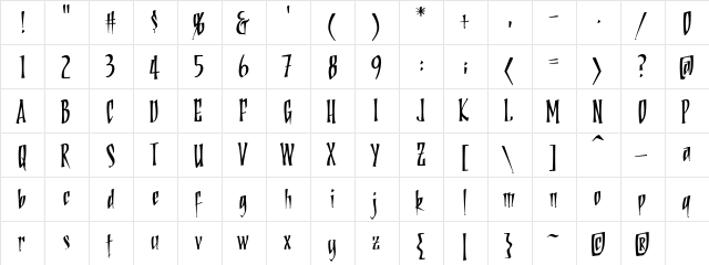 DeadRinger BB Regular  glyph index