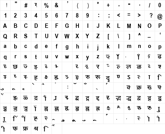 AkrutiOfficeYogini-S Bold  glyph index