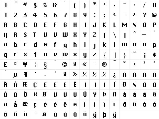 ChicagoFLF Regular  glyph index