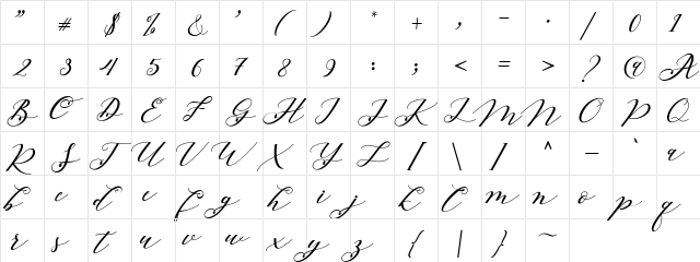 Beloved Script Regular  glyph index