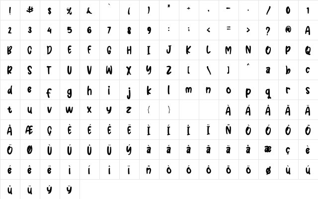 Smart Kidz Regular  glyph index