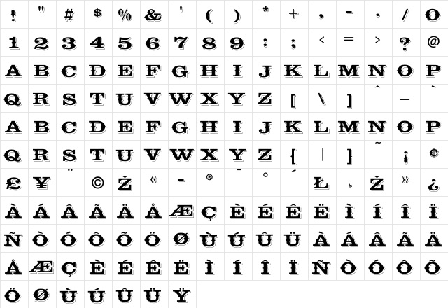 Cavalcade-Regular Regular  glyph index