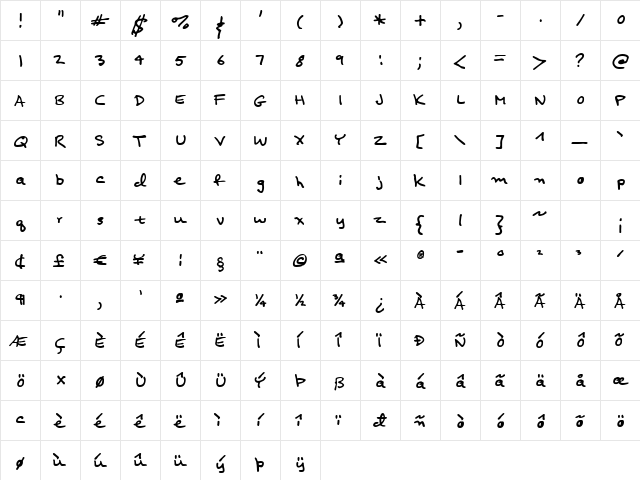 Felt Tip Senior Regular  glyph index