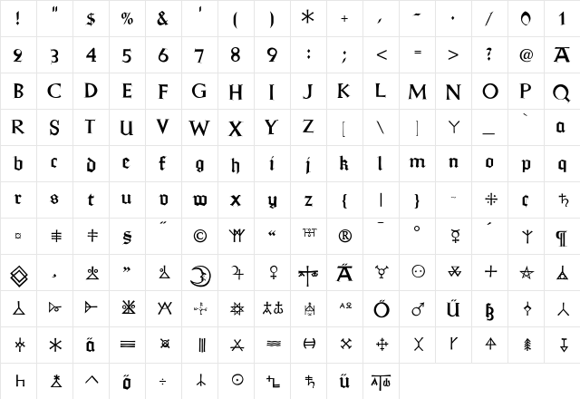 JessicaSerif Regular  glyph index