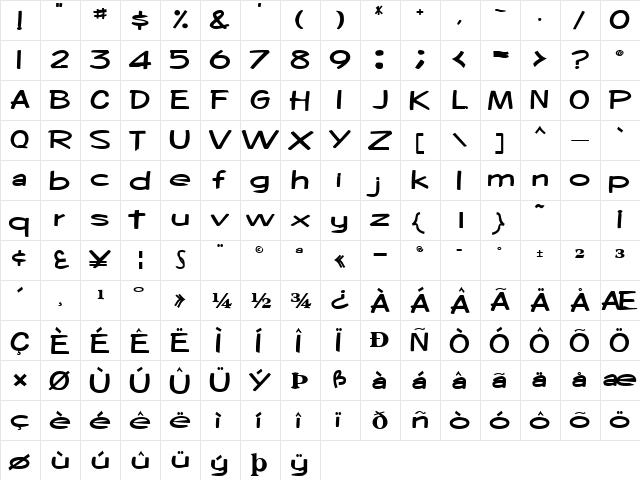 JurasakiFontBold83 Bold  glyph index
