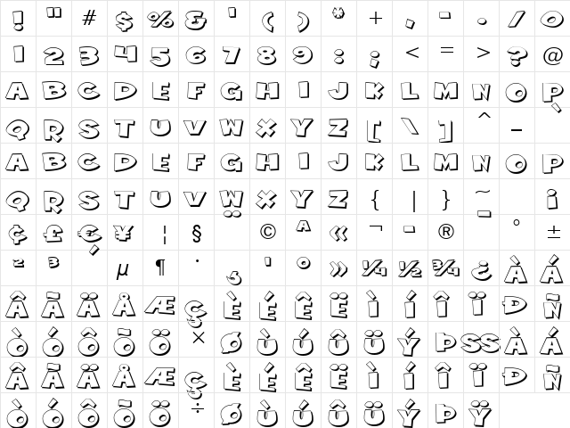 Wild Ketchup BTN Outline Shadow Regular  glyph index