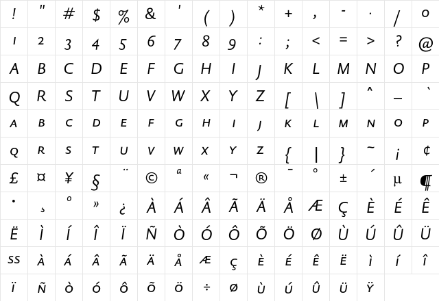 DTLHaarlemmerSansD CapsItalic  glyph index