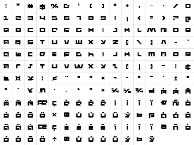 Pulse Rifle Academy Regular  glyph index