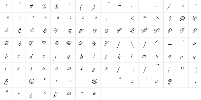 Phyllis Cameo D Regular  glyph index