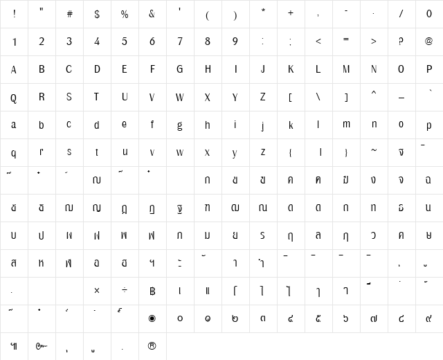 PSL-Pojamarn Regular  glyph index