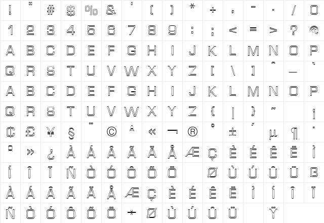 Micro Technic Outline Regular  glyph index
