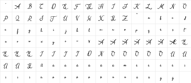 Queen Elena Regular  glyph index
