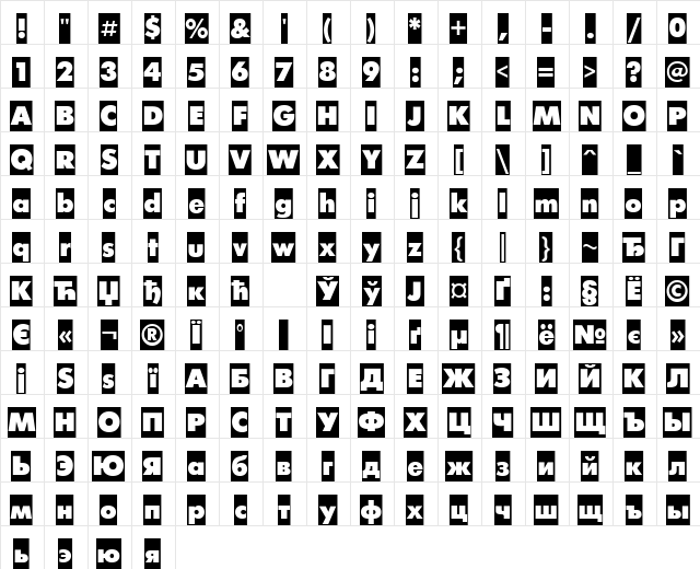 FuturisXCameoCTT Regular  glyph index