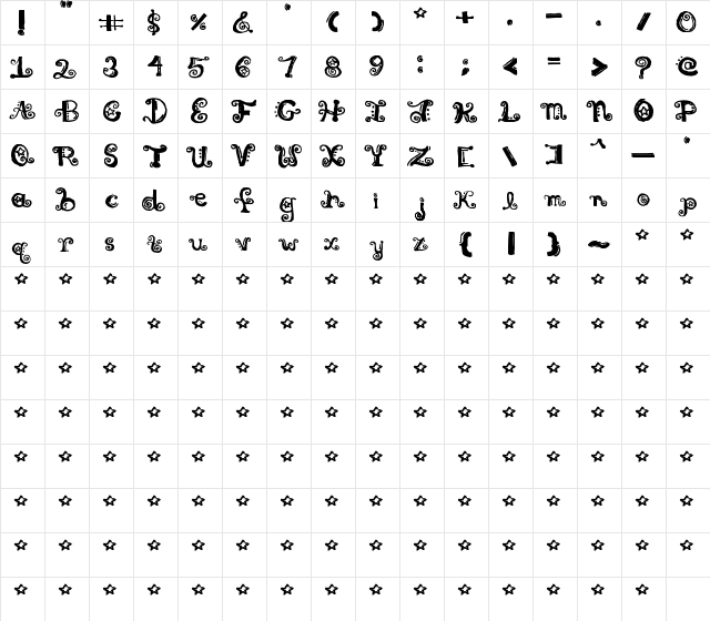 New Regular  glyph index