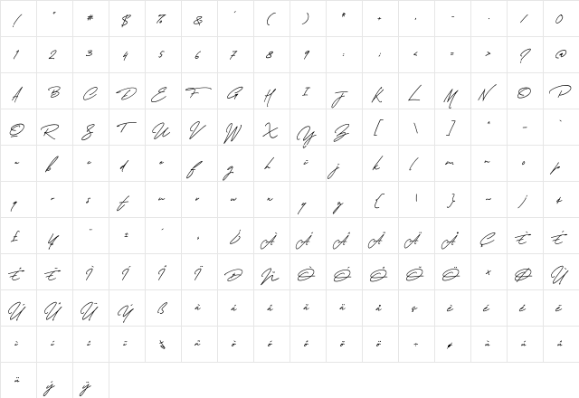 Thunder Stone Script Alt Regular  glyph index