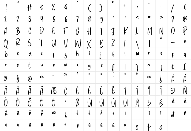 October Story Regular  glyph index