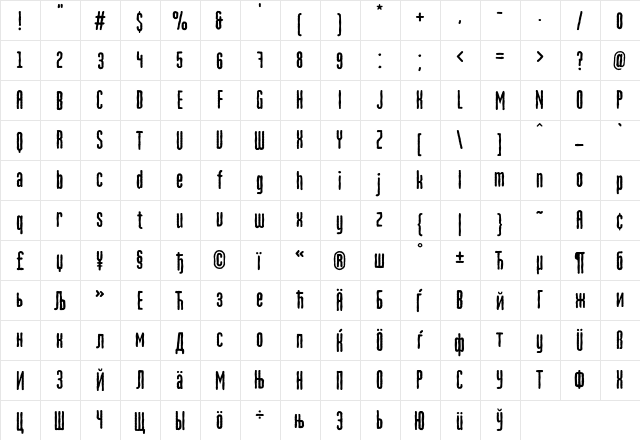 MartenCyrG Medium  glyph index