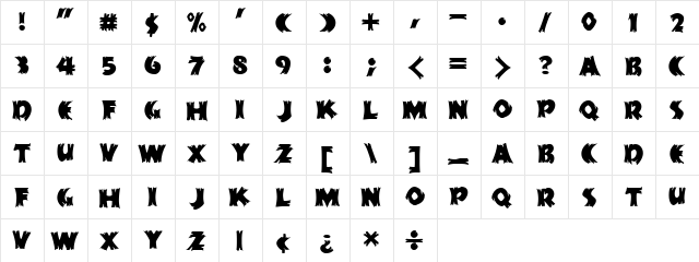 HFF Splintered Dream Regular  glyph index