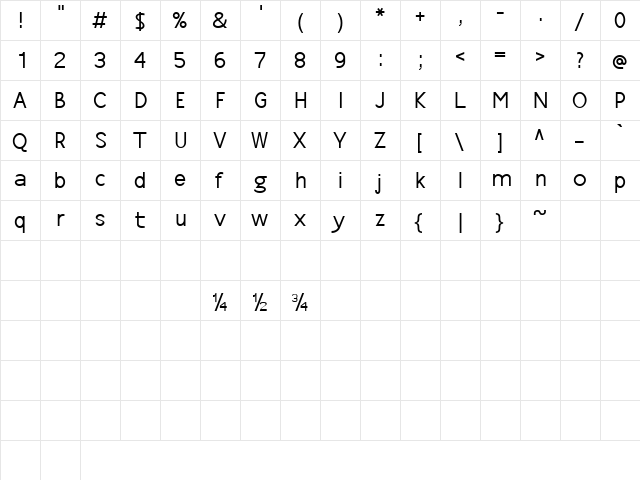 Midnight Regular  glyph index