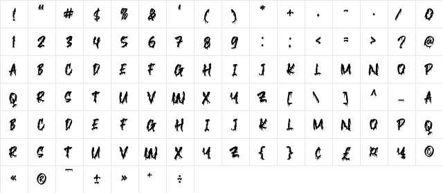 Blackink Regular  glyph index
