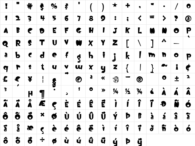 OogieBoogie Regular  glyph index