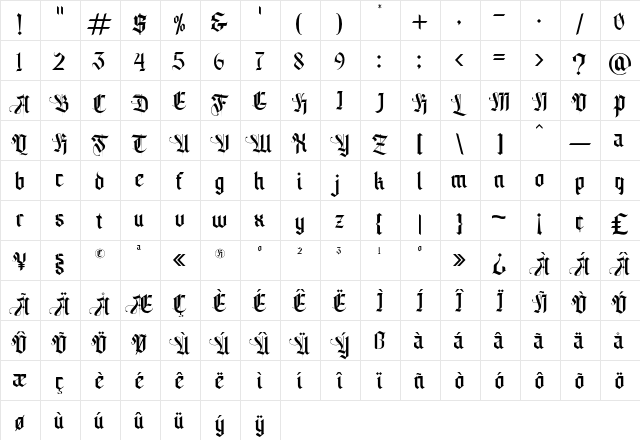 livingstone Regular  glyph index