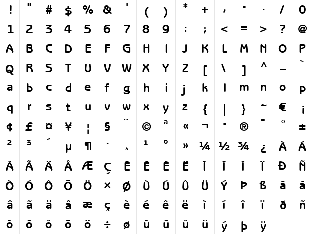 BenguiatGothic LT Medium Bold  glyph index