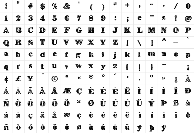 Lerku Regular  glyph index