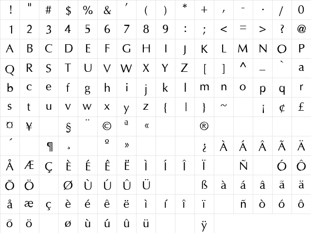 Friends 14 Regular  glyph index