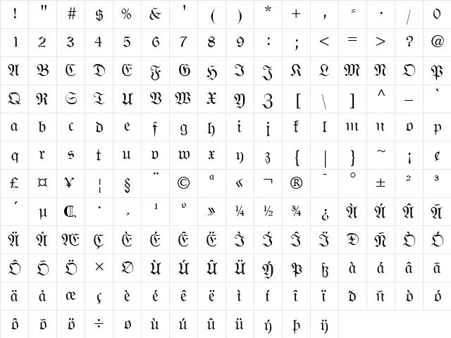 Wittenberg Regular  glyph index