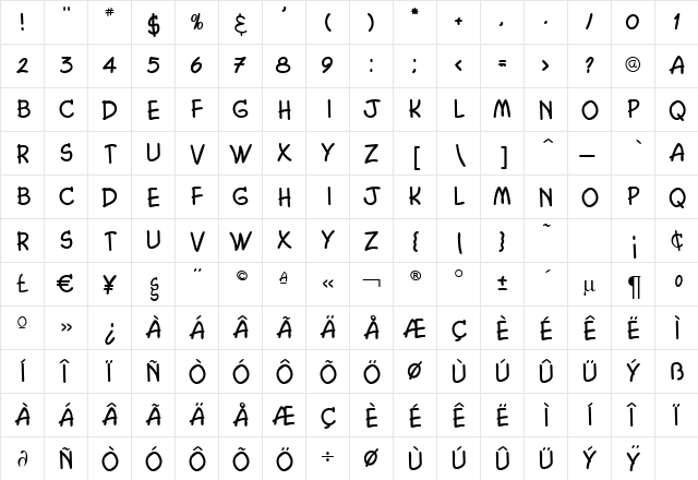 ComicType Regular  glyph index