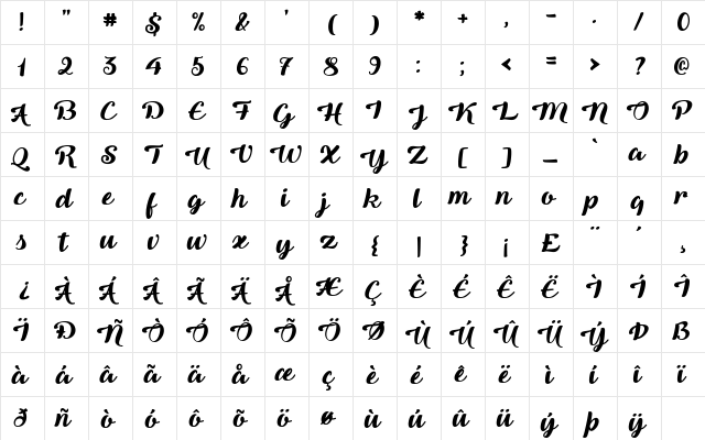 Queen of Heaven Regular  glyph index