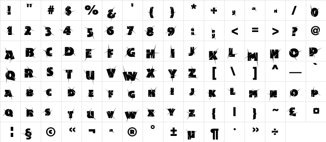 AcsiomaSuperShockC Regular  glyph index
