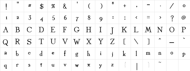 Dickens Bold  glyph index