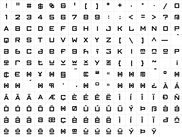 FFGothic TwoOne  glyph index