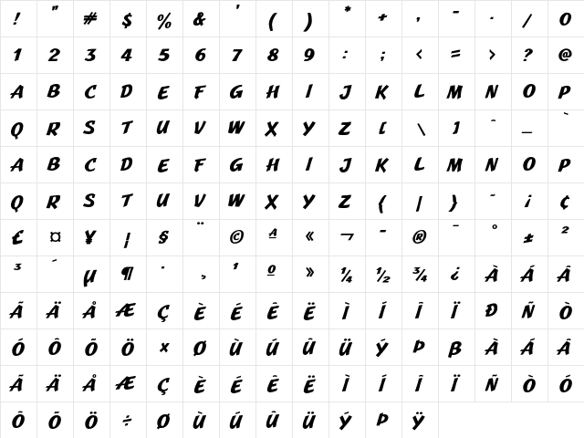 JMH Pulp Paperback Bold  glyph index