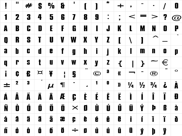 CommadorExtended Normal  glyph index