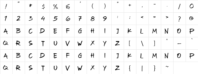 Oyget! Regular  glyph index