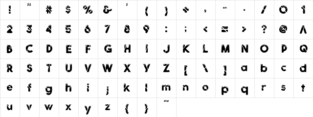 Liquify Regular  glyph index