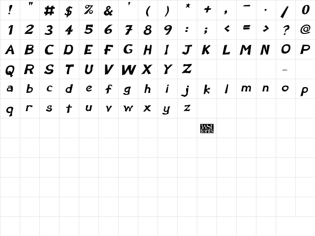 Perdoo Bold Italic  glyph index