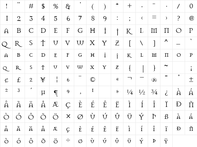 Mason Regular  glyph index