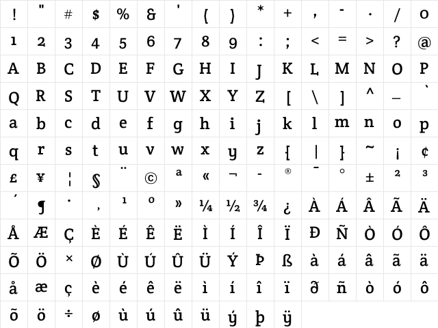 Crete Thick  glyph index